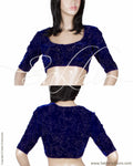 DQBL-9787 - Blue & White Pure Velvet Blouse