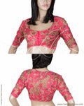 DQBL-9810 - Pink & Multi Pure Silk Blouse_Unstitched