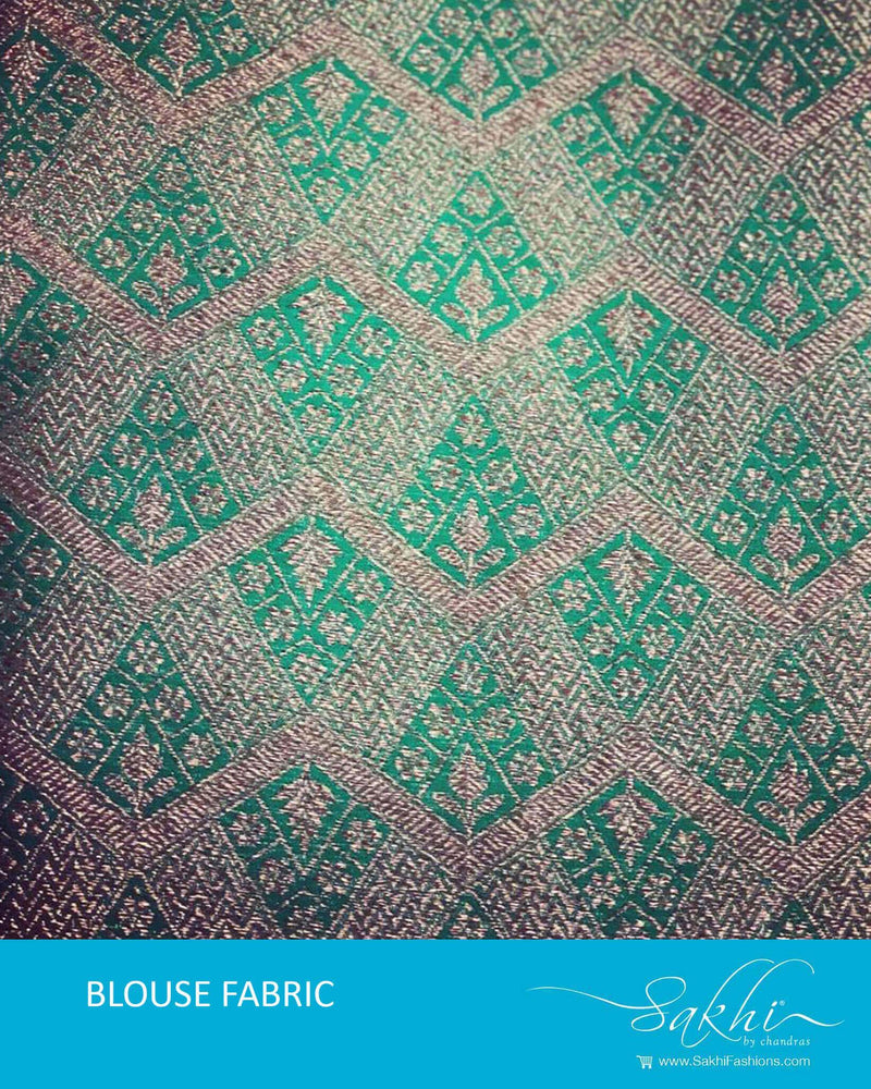 DRBL-20680 - Green & Gold Banarsi Brocade Blouse Fbric