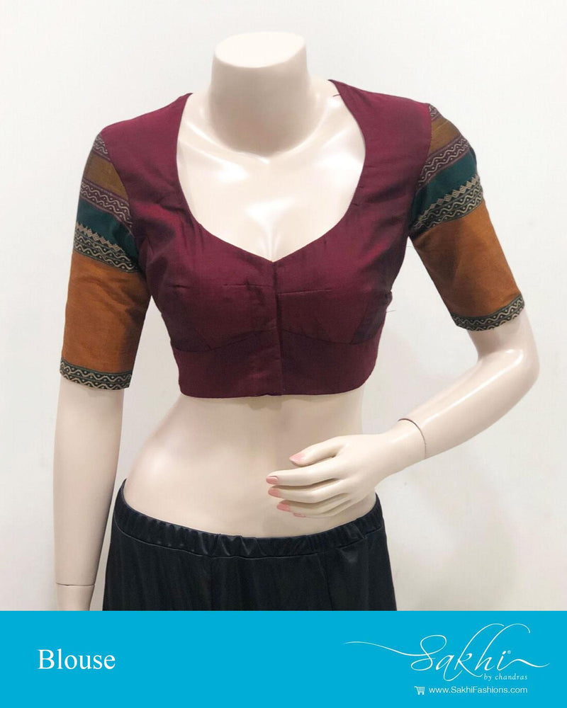 DRBS-14202 - Maroon & Green pure Cotton Blouse