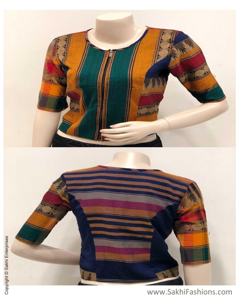 DSBL-12347 - Navy Blue & Green Pure Cotton Blouse