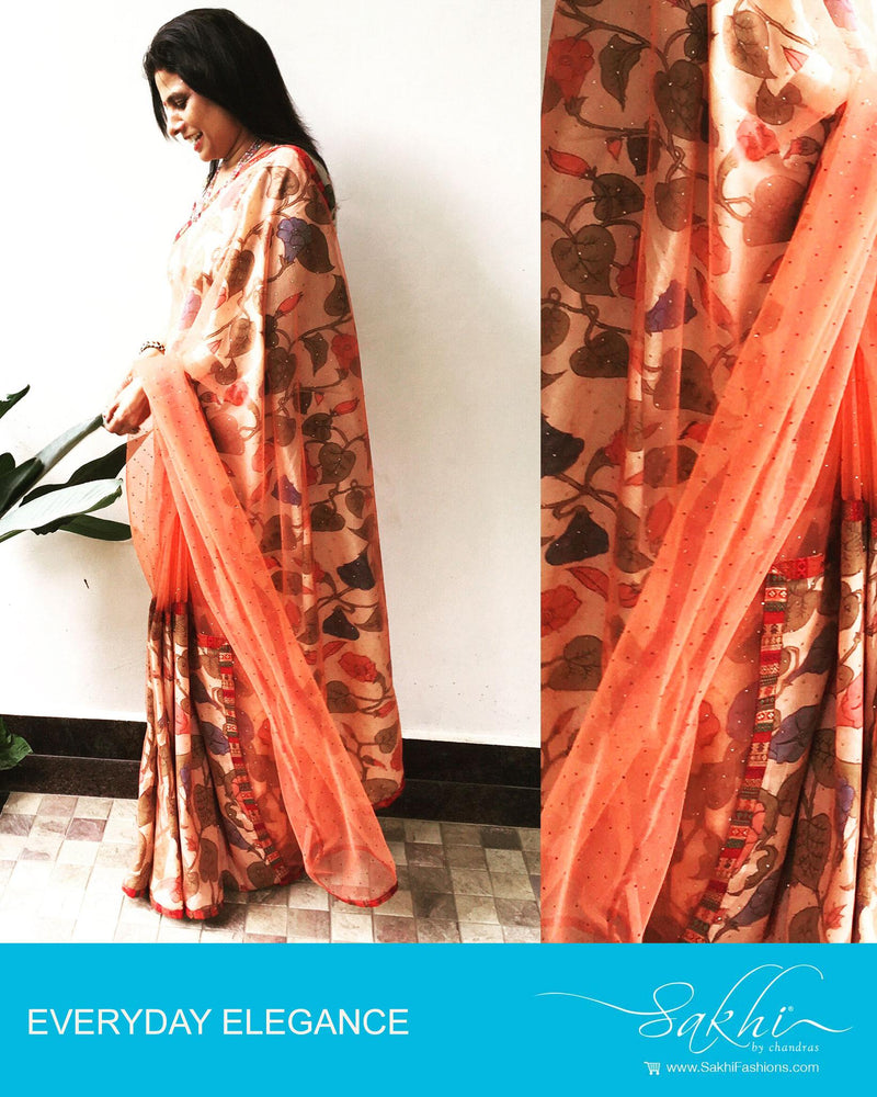EDPP-22359 - Peach & Pink Net Saree