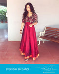 EDPQ-22703 - Maroon & Black Silk & Cotton Dress