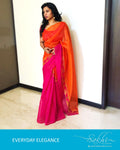 EDPQ-22992 - Orange & Pink Supernet Saree