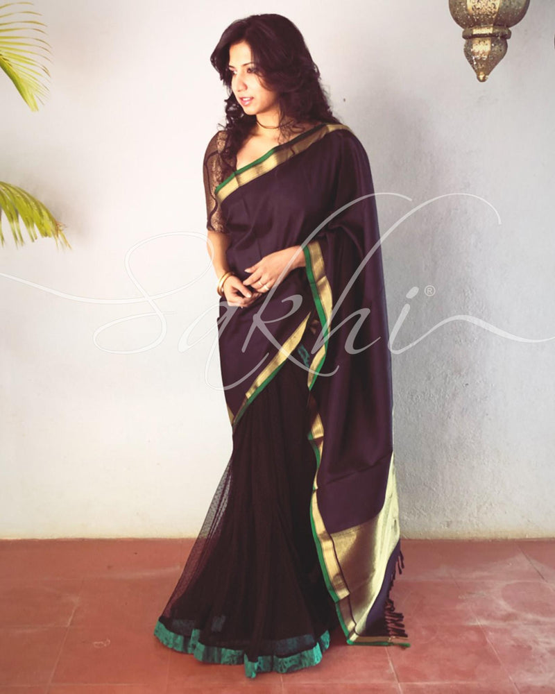 EE-P12429 - Black &  Pure Kanchivaram  Silk Saree