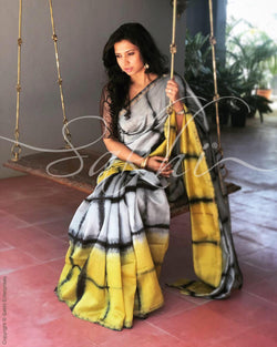 EE-R0206 - Grey & yellow Chanderi saree