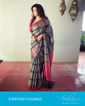 EE-R0835 - Black & Red Pure Tussar Silk Saree