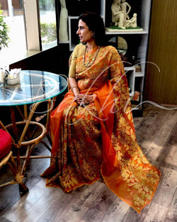 EE-R10074 Orange Organza silk sari