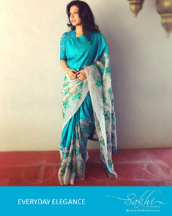 EE-R1010 - Blue & Multi Pure Tussar Silk Saree