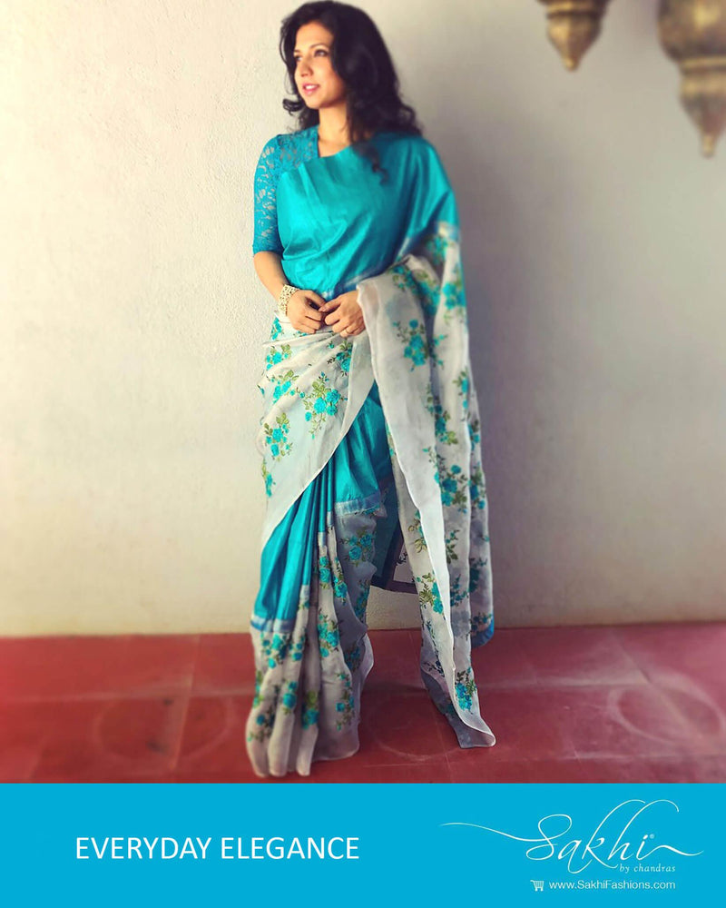 EE-R1010 - Blue & Multi Pure Tussar Silk Saree