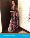 EE-R102 - Grey & Black Pure Tussar Silk Saree