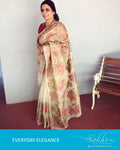 EE-R1067 Cream Organza Saree