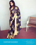 EE-R1090 - Black & gold pure Organza silk saree