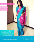 EE-R1194 - Pink & Blue Tussar Silk Saree