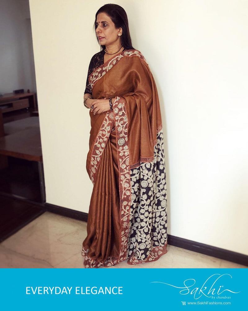 EE-R1234 Brown Tussar Saree