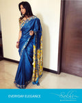 EE-R1238 - Blue & Yellow Pure Tussar Silk Saree