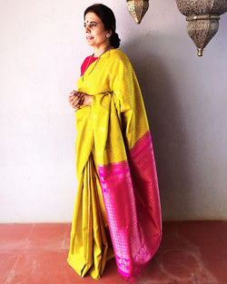 EE-R13611 - Green & Pink Pure Kanchivaram Silk Saree