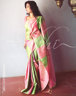 EE-R13647 Peach Panel Kanchi sari