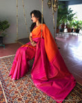 EE-R13663 - Orange & Pink Pure Kanchivaram Silk Saree