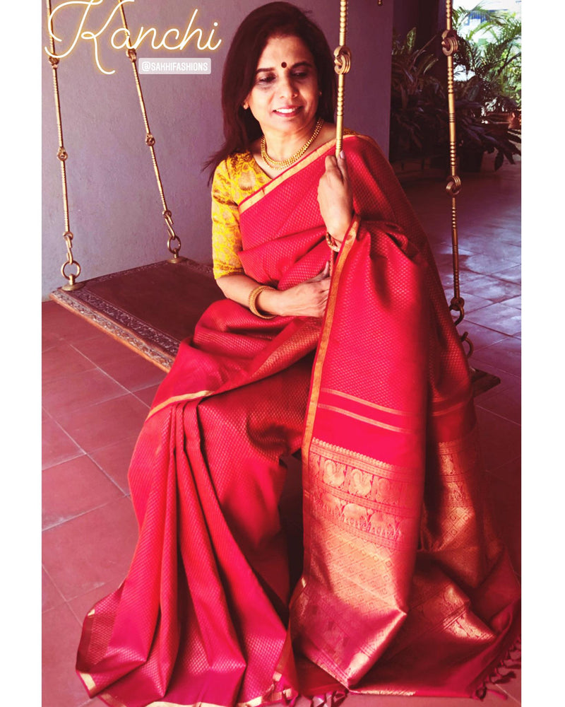 EE-R13700 - Red & Gold Pure Kanchivaram Silk Saree