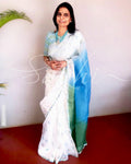EE-R16665 - Blue,green pure Organza silk saree