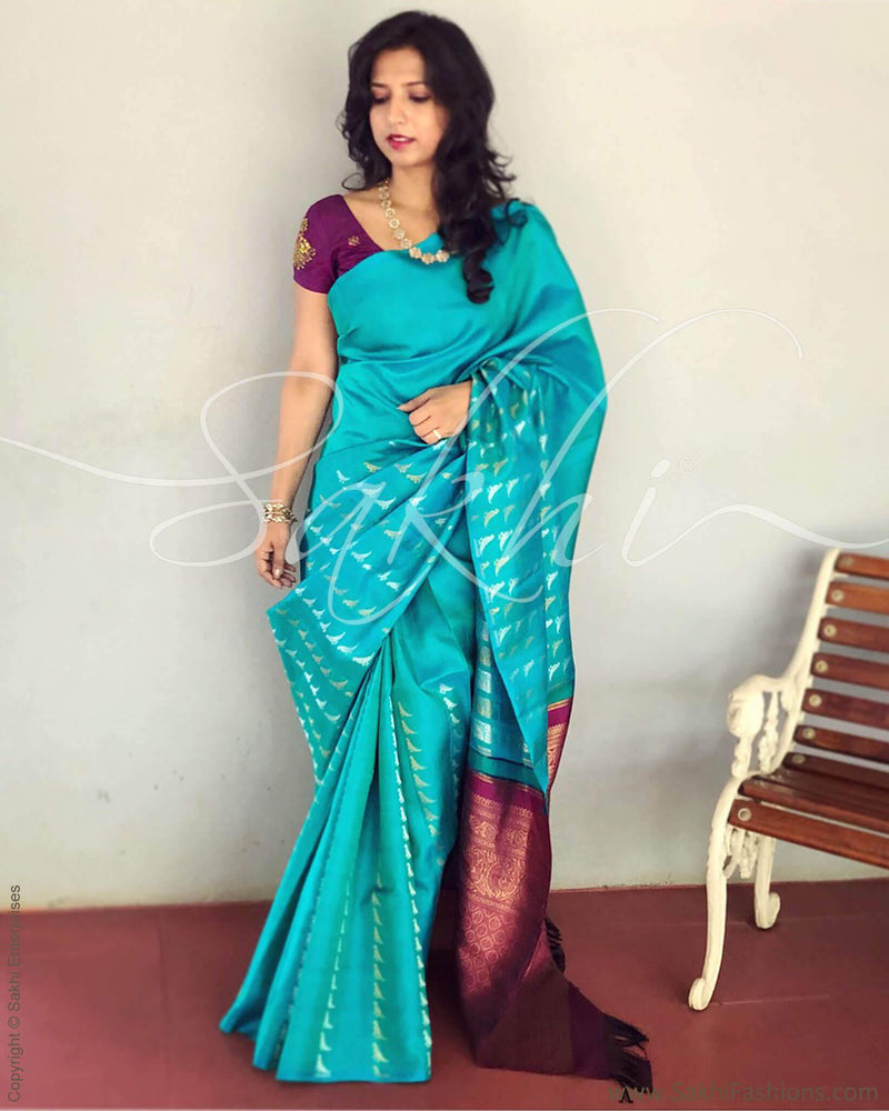 EE-R18027 - Blue & Pink Pure Kanchivaram Silk Saree