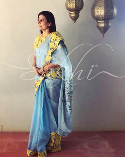 EE-R20600 - Blue & Green Organza Saree