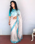 EE-R21760 Silver Tissue Cutwork Sari