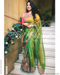 EE-R22570 Green Organza Cutwork Sari