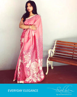 EE-R22662 Pink Silk Cutwork sari