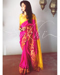EE-R23037 - Pink & Yellow Pure Upada Silk Saree