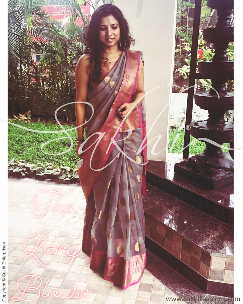 EE-R23092 - Grey & pink Kora Banarsi saree
