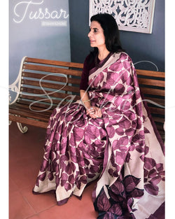 EE-R23149 - Beige  pure Tussar silk saree