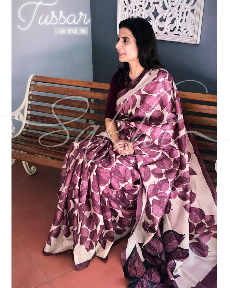 EE-R23149 - Beige  pure Tussar silk saree