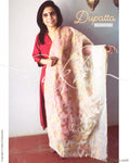 EE-R23377 - Cream & Gold Pure Organza Silk Dupatta