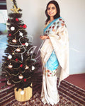 EE-R23437 Blue Cream Kanchi Sari
