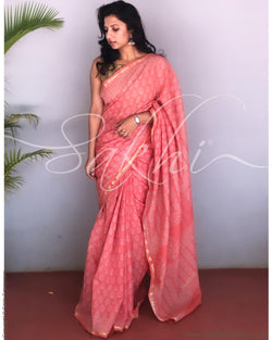 EE-R23707 - Peach &  Pure Chanderi Saree