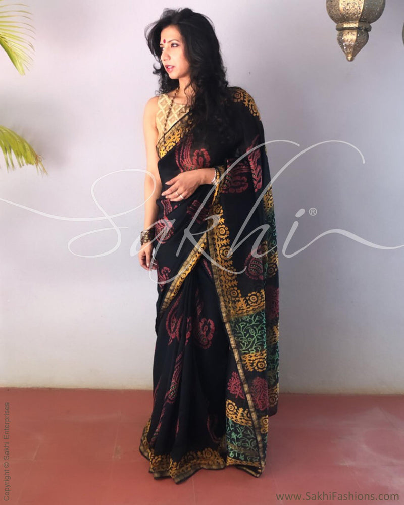 EE-R23719 - Black &  Pure Chanderi Saree