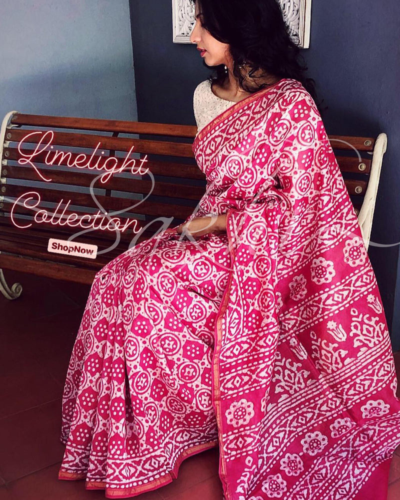 EE-R23758 - Pink &  Pure Chanderi Saree