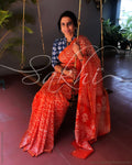 EE-R23766 - Orange &  Pure Chanderi Saree