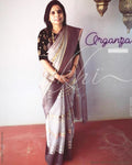 EE-R24189 - Grey & Multi Pure Organza Silk Saree