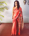 EE-R24642 - Peach &  Dori Tussar Saree