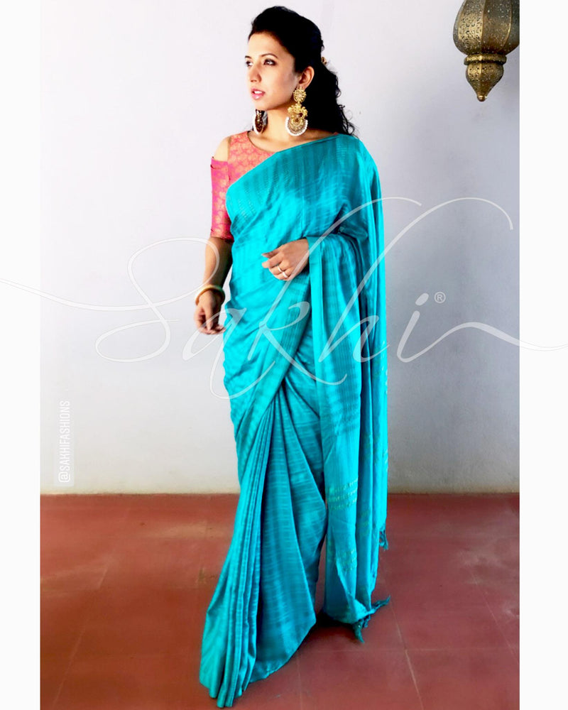 EE-R25058 Turq Blue Munga Saree