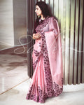 EE-R25160 Pink Organza Cutwork Sari