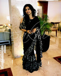 EE-R26919 - Black &  Pure Georgette Saree