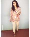 EE-R27404 - Beige & Pink Pure Silk Top