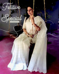 EE-R28114 - Cream pure Organza silk saree