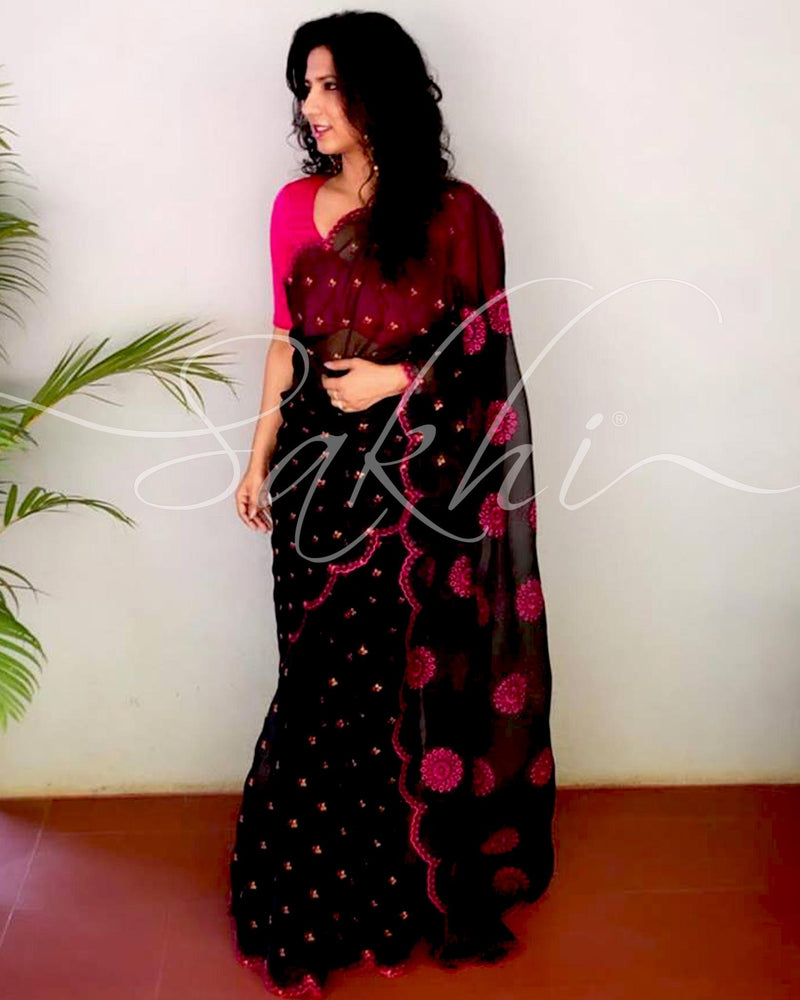EE-R28174 Black Organza Sari