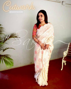 EE-R28175 - Cream pure Tussar saree