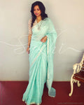 EE-R3137 - Green & Silver Pure Linen Saree